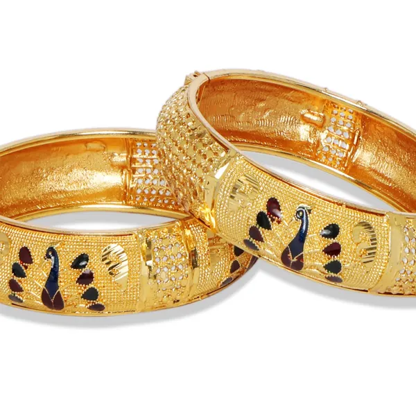 Gold_Traditional_And_Ethnic_Style_Gold_Plated_Multicolour_Meenakari_Embedded_Peacock_Design_Statement_Kada/Bangles_Pack_Of_2_For_Women_And_Girls
