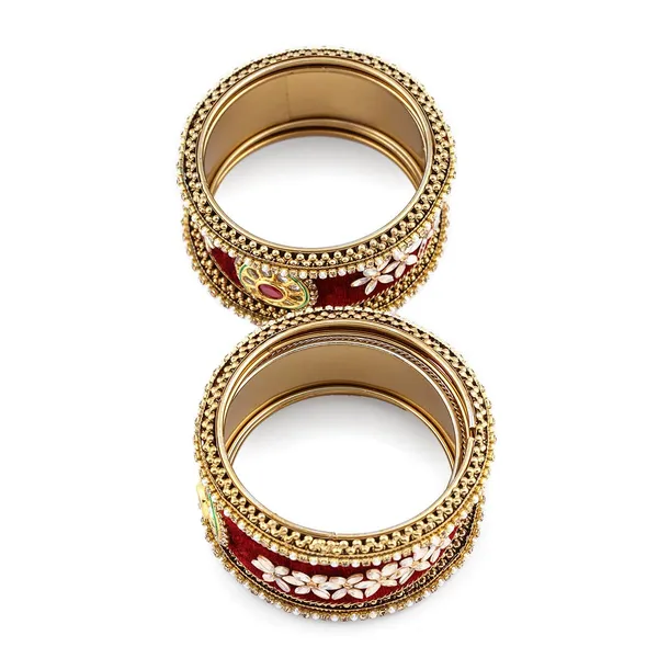 Red_Velvet_Traditional_Gold_Plated_Rajwadi_Style_Red_Velvet_Fabric_And_Kundan_Embellished_Statement_Bridal_Chooda/Kada/Bangles_Pack_Of_6_For_Women_And_Girls
