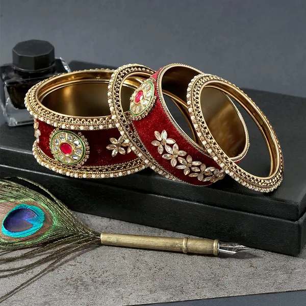 Red_Velvet_Traditional_Gold_Plated_Rajwadi_Style_Red_Velvet_Fabric_And_Kundan_Embellished_Statement_Bridal_Chooda/Kada/Bangles_Pack_Of_6_For_Women_And_Girls