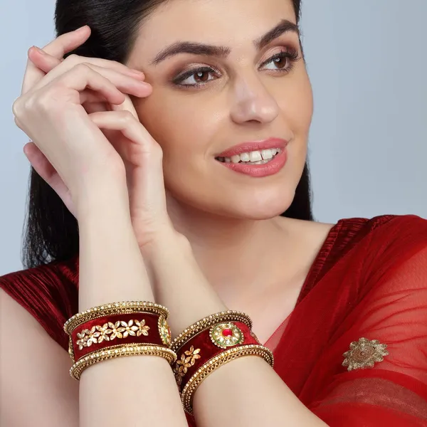 Red_Velvet_Traditional_Gold_Plated_Rajwadi_Style_Red_Velvet_Fabric_And_Kundan_Embellished_Statement_Bridal_Chooda/Kada/Bangles_Pack_Of_6_For_Women_And_Girls