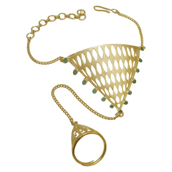 Gold_Matt_Gold_Finish_Emerald_Fusion_Filigree_Haathphool_With_Ring_For_Womens