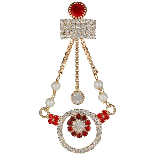 Red_And_Gold_Vintage_Rhinestone_Brooch_With_Pearl_Chains