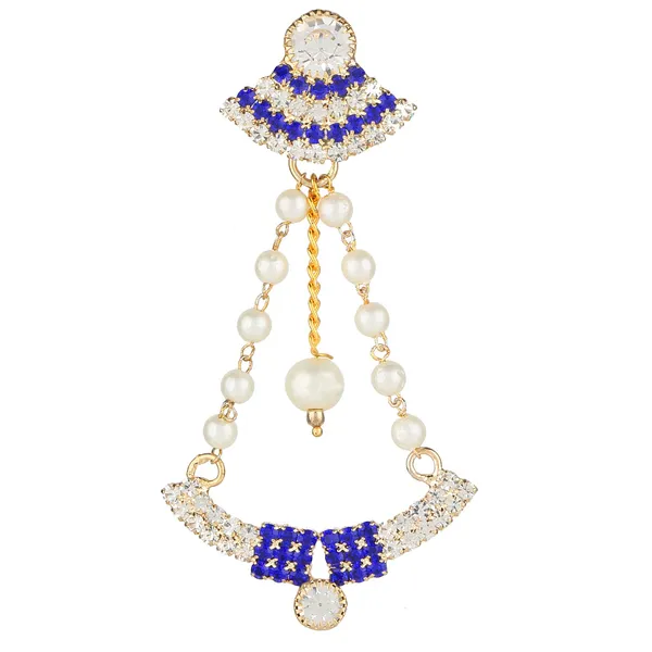 Blue_And_Gold_Vintage_Rhinestone_Brooch_With_Pearl_Chains