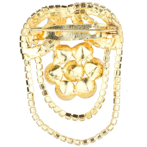 Gold_&_White_Contemporary_Rhinestone_Flower_Brooch_For_Women