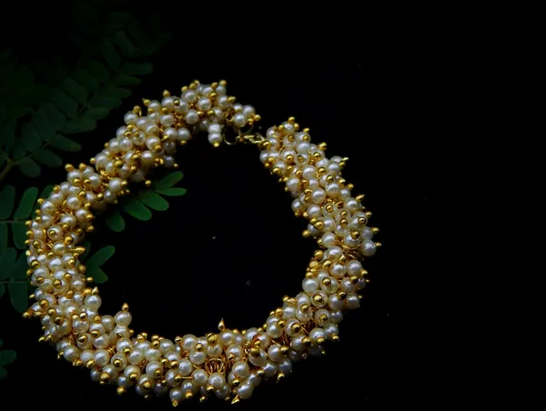 Gold_Plated_Traditional_Antique_Design_Jewellery_Delicate_Pearl_Bracelet/Cuff_Bracelet_Embedded_Beads_With_Lobster_Closure_For_Women_And_Girls_Set_Of_1