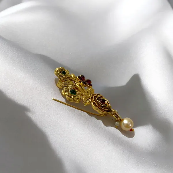 Multicolor_Gold_Plated_Traditional_Semi_Precious_Stones_Studded_Antique_Floral_Design_Unisex_Brooch/Saree_Pin_For_Women_And_Girls_Pack_Of_1_(Multicolor)