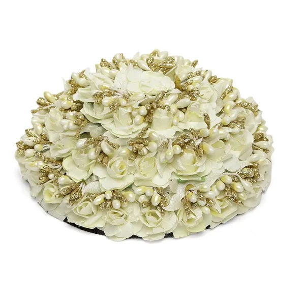 White_Handcrafted_Hair_Bun_Hair_Rose_Clip/Hair_Bun_Decoration_Gajra/Extension_For_Women/Girls_|_Gifting_For_Karwachauth_|