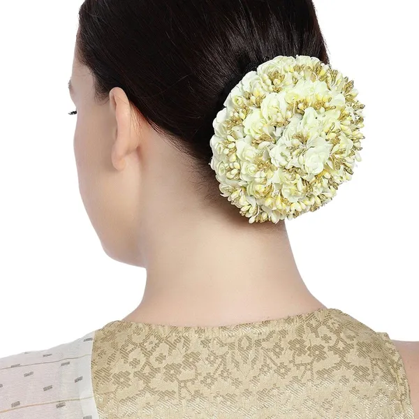 White_Handcrafted_Hair_Bun_Hair_Rose_Clip/Hair_Bun_Decoration_Gajra/Extension_For_Women/Girls_|_Gifting_For_Karwachauth_|