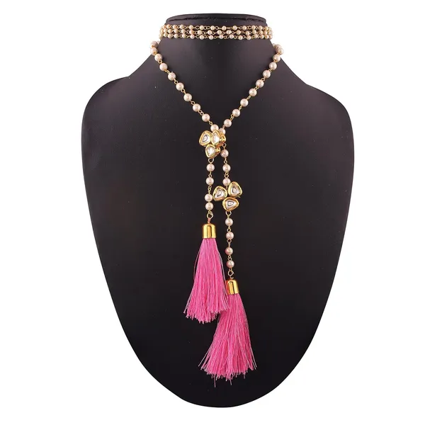 Pink_Contemporary_Style_Statement_Freshwater_Pearls_Embedded_Knotted_Links_Design_Chain_Necklace_With_Lobster_Claw_Clsoure_For_Women_And_Girls_Pack_Of_1