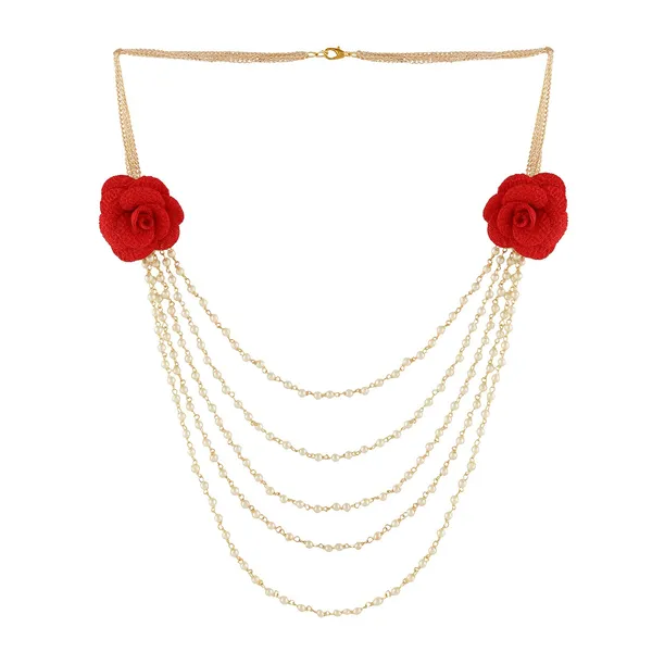 Gold_Lightweight_Red_Rose_Multistranded_Necklace_For_Women