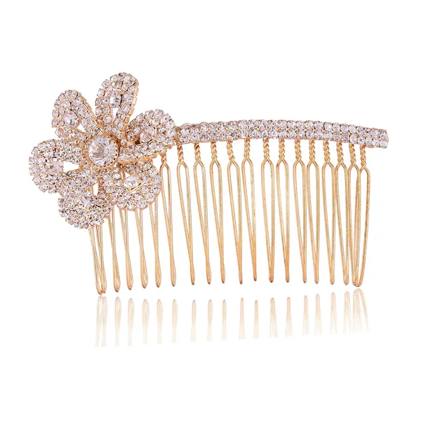 Gold_Plated_Stunning_And_Dazzling_Rhinestones_Studded_Floral_Design_Contemporary_Style_Hair_Comb_Pin/Hair_Pin_For_Women_And_Girls_Pack_Of_1