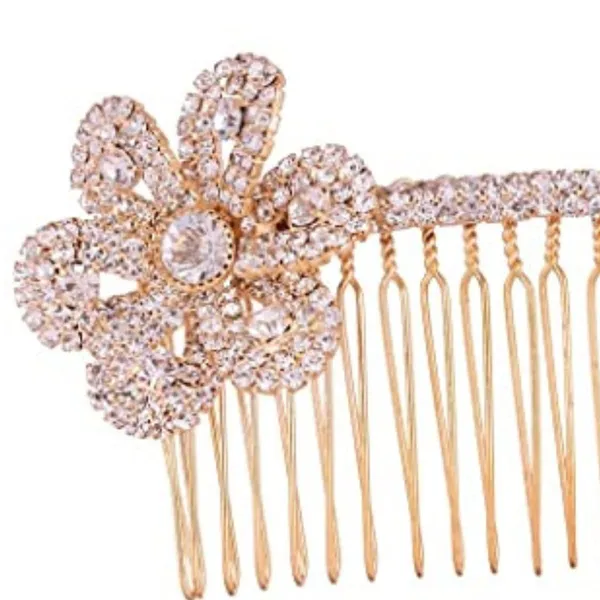 Gold_Plated_Stunning_And_Dazzling_Rhinestones_Studded_Floral_Design_Contemporary_Style_Hair_Comb_Pin/Hair_Pin_For_Women_And_Girls_Pack_Of_1