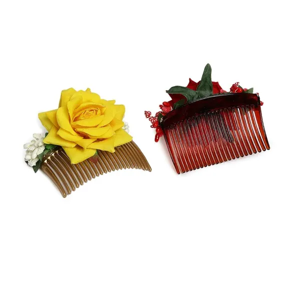 Multicolor_Multicolor_Pack_Of_3_Acrylic_Comb_Indo_Western_Fancy_Hair_Clip/Side_Pin/Comb_Pin/Jooda_Pin_Hair_Accessories_With_Cloth_Flower_For_Women_And_Girls
