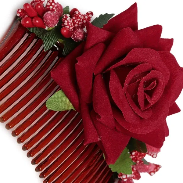 Multicolor_Multicolor_Pack_Of_3_Acrylic_Comb_Indo_Western_Fancy_Hair_Clip/Side_Pin/Comb_Pin/Jooda_Pin_Hair_Accessories_With_Cloth_Flower_For_Women_And_Girls