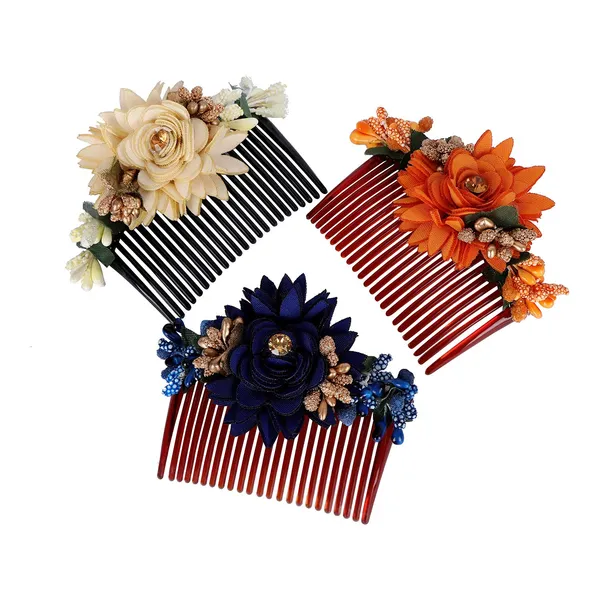 Multicolor_Multicolor_Pack_Of_3_Acrylic_Comb_Indo_Western_Fancy_Hair_Clip/Side_Pin/Comb_Pin/Jooda_Pin_Hair_Accessories_With_Cloth_Flower_For_Women_And_Girls_Pack_Of_3_|_Gifting_For_Karwachauth_|
