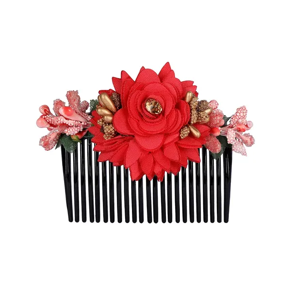 Multicolor_Multicolor_Pack_Of_3_Acrylic_Comb_Indo_Western_Fancy_Hair_Clip/Side_Pin/Comb_Pin/Jooda_Pin_Hair_Accessories_With_Cloth_Flower_For_Women_And_Girls_Pack_Of_3