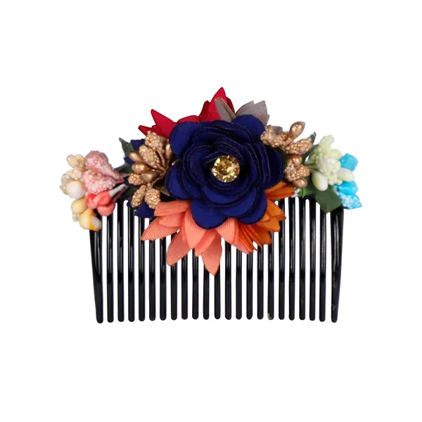 Multicolor_Multicolor_Pack_Of_3_Acrylic_Comb_Indo_Western_Fancy_Hair_Clip/Side_Pin/Comb_Pin/Jooda_Pin_Hair_Accessories_With_Cloth_Flower_For_Women_And_Girls_Pack_Of_3