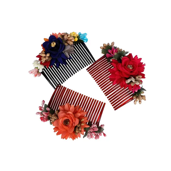 Multicolor_Multicolor_Pack_Of_3_Acrylic_Comb_Indo_Western_Fancy_Hair_Clip/Side_Pin/Comb_Pin/Jooda_Pin_Hair_Accessories_With_Cloth_Flower_For_Women_And_Girls_Pack_Of_3_|_Gifting_For_Karwachauth_|