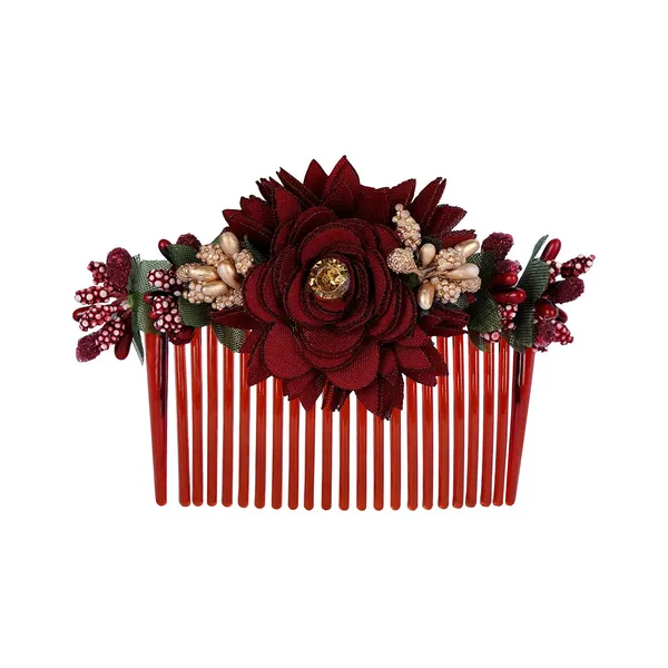 Multicolor_Multicolor_Acrylic_Comb_Indo_Western_Fancy_Hair_Clip/Side_Pin/Comb_Pin/Jooda_Pin_Hair_Accessories_With_Cloth_Flower_For_Women_And_Girls_Pack_Of_3