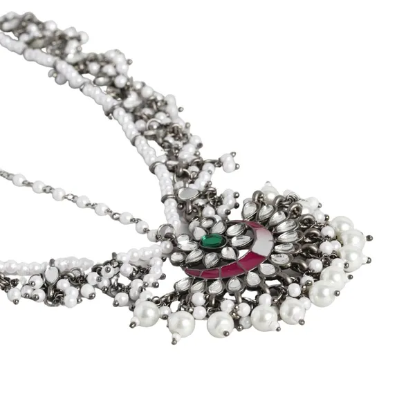 Silver_Traditional_Silver_Plated_Stunning_Mirrors_And_Meenakari_Embellished_Oxidized_Mathapatti/Damini/Sheeshphool_With_Pearls_For_Women_And_Girls_Pack_Of_1