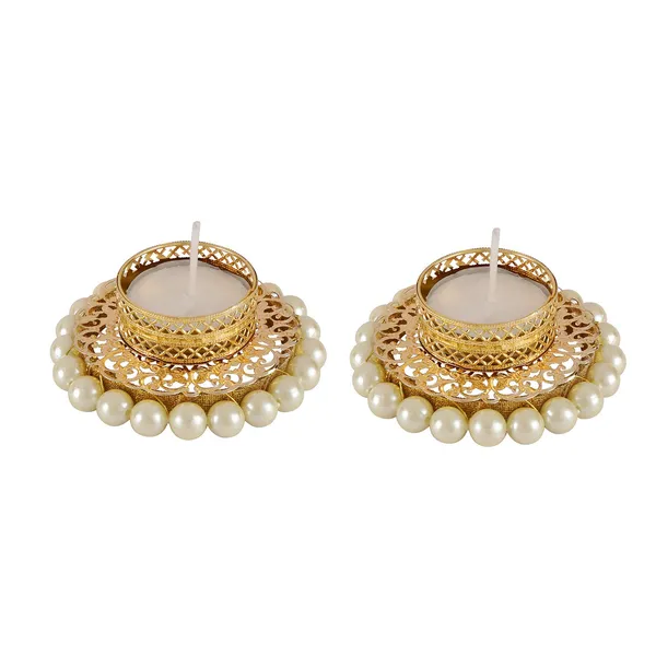 Multicolor_Traditional_Diya_Holders/Candle_Holders/Tea_Light_Holders_With_Pearls_Embedded_Filigree_Thali_For_Diwali_Decoration/Festive_Home_Decoration_Pack_Of_2