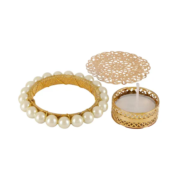Multicolor_Traditional_Diya_Holders/Candle_Holders/Tea_Light_Holders_With_Pearls_Embedded_Filigree_Thali_For_Diwali_Decoration/Festive_Home_Decoration_Pack_Of_2