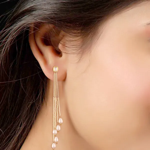 White_Delicate_Chain_And_Pearl_Tassle_Dangle_Drop_Earrings