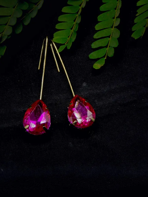 Gold_Plated_Contemporary_Jewellery_Style_Tear_Drop_Design_Dangle_Earrings_Embellished_With_Pink_Colour_Stone_For_Women_And_Girls_Pack_Of_1_Pair