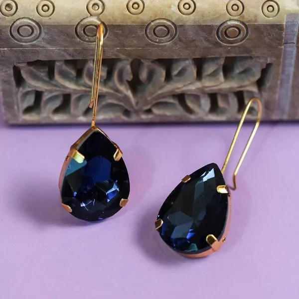 Blue_Contemporary_Jewellery_Style_Gold_Plated_Tear_Drop_Design_Dangle_Earrings_Embellished_With_Blue_Colour_Stone_For_Women_And_Girls_Pack_Of_1_Pair