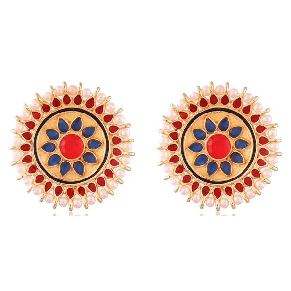 Jewellery_Gold_Plated_Ethnic_Oversized_Circular_Bue,Red_Enamel_Stud_Earrings_For_Women_And_Girls_Pair_Of_1