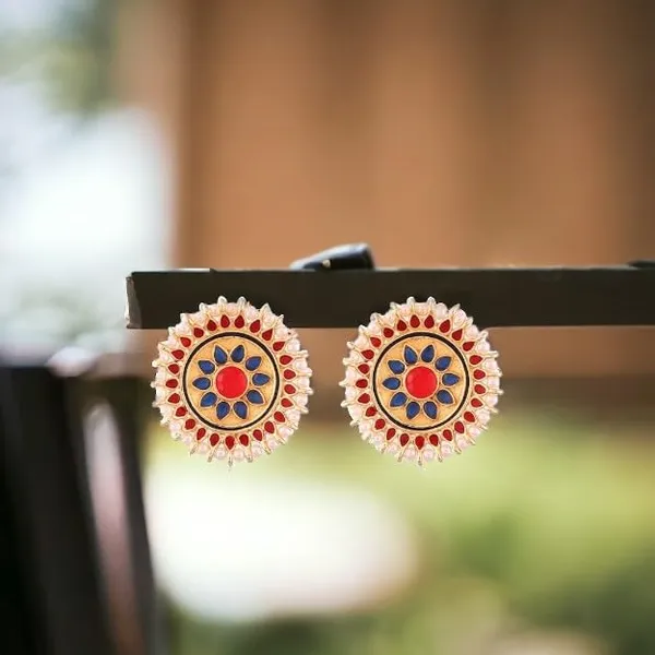 Jewellery_Gold_Plated_Ethnic_Oversized_Circular_Bue,Red_Enamel_Stud_Earrings_For_Women_And_Girls_Pair_Of_1