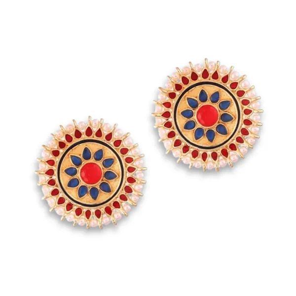 Jewellery_Gold_Plated_Ethnic_Oversized_Circular_Bue,Red_Enamel_Stud_Earrings_For_Women_And_Girls_Pair_Of_1