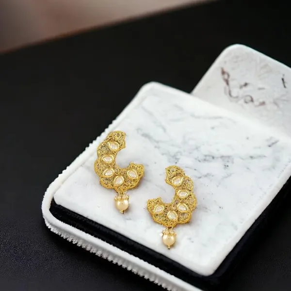 Gold_Plated_Hoop_Style_Dangle_Drop_With_Kundan_And_Pearls_Earrings_For_Women