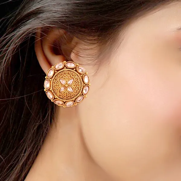 Gold_Indian_Traditional_Antique_Rajwadi_Kundan_Stud_Earrings