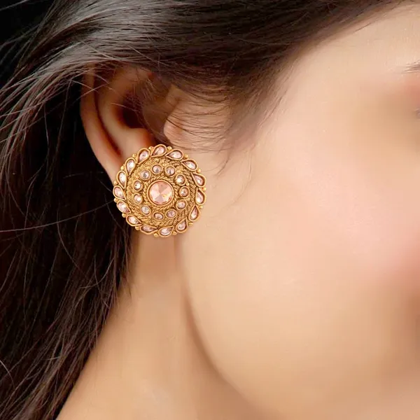 Gold_Plated_Traditional_Rhinestones_Embellished_Circular_Shape_Design_Stud_Earrings_With_Push_Back_Closure_For_Women_And_Girls_Pack_Of_1_Pair