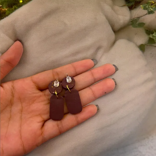 Maroon_Aesthetic_Coffee/Maroon_Coloured_Statement_Dangle_Earrings/Handmade_Polymer_Clay_Earrings/Summer_Jewellery_For_Women_And_Girls