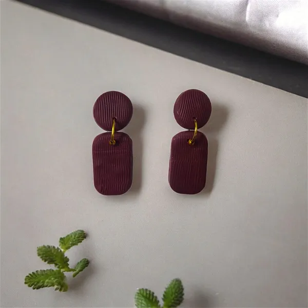 Maroon_Aesthetic_Coffee/Maroon_Coloured_Statement_Dangle_Earrings/Handmade_Polymer_Clay_Earrings/Summer_Jewellery_For_Women_And_Girls