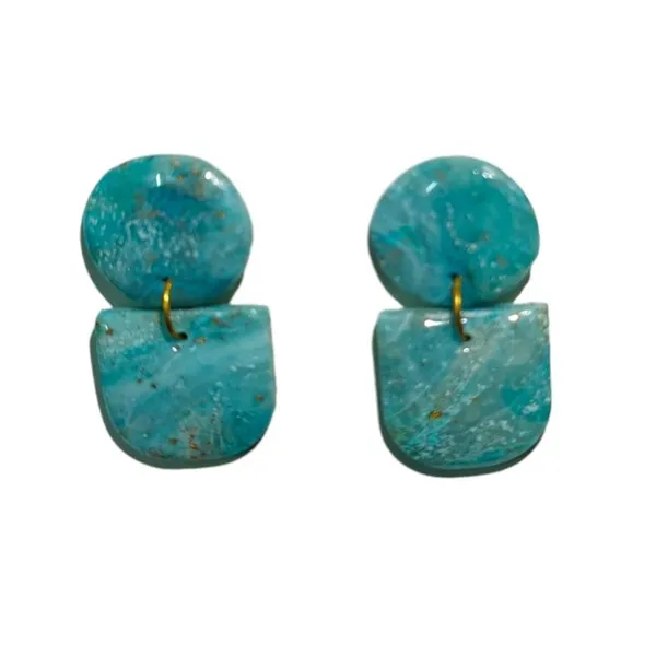 Blue_Blue_Stone_Circle_And_Rectangle_Dangling_Earing/Handmade_Polymer_Clay_Earrings_For_Women