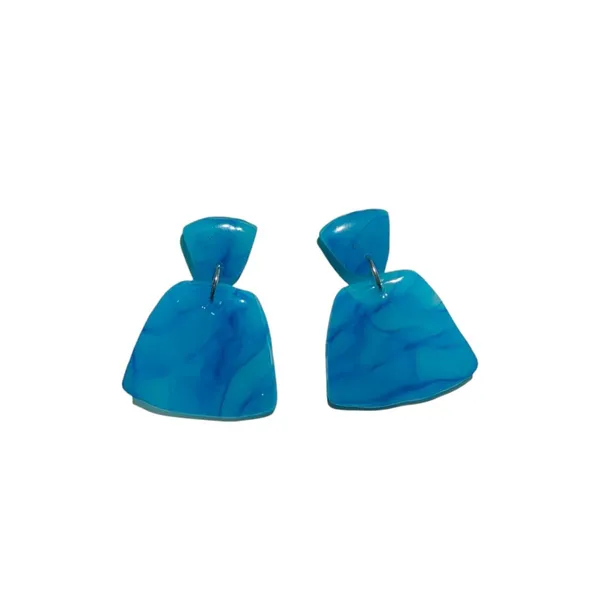 Blue_Stunning_Fresh_Blue_Marble_Textured_Statement_Dangle_Earrings/Geometrical_Handmade_Polymer_Clay_Earrings_For_Women