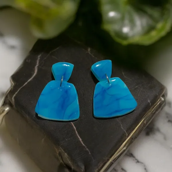 Blue_Stunning_Fresh_Blue_Marble_Textured_Statement_Dangle_Earrings/Geometrical_Handmade_Polymer_Clay_Earrings_For_Women