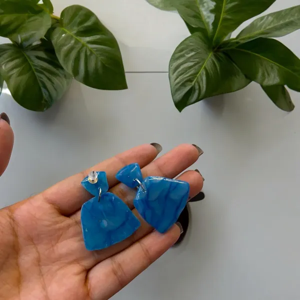 Blue_Stunning_Fresh_Blue_Marble_Textured_Statement_Dangle_Earrings/Geometrical_Handmade_Polymer_Clay_Earrings_For_Women