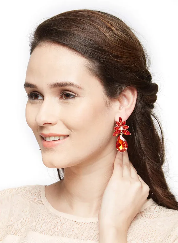 Gold_Plated_Shiny_Red_Rhinestone_Dangle_Earrings_For_Women