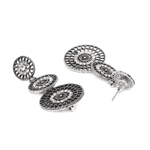 Silver_Indo_Western_Style_Inspired_Gold_Plated_Rhinestones_Embellished_Circular_Shaped_Filigree_Dangle_Earrings_With_Push_Back_Closure_For_Women_And_Girls_(Silver)