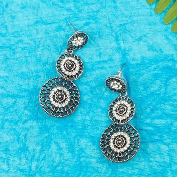 Silver_Indo_Western_Style_Inspired_Gold_Plated_Rhinestones_Embellished_Circular_Shaped_Filigree_Dangle_Earrings_With_Push_Back_Closure_For_Women_And_Girls_(Silver)