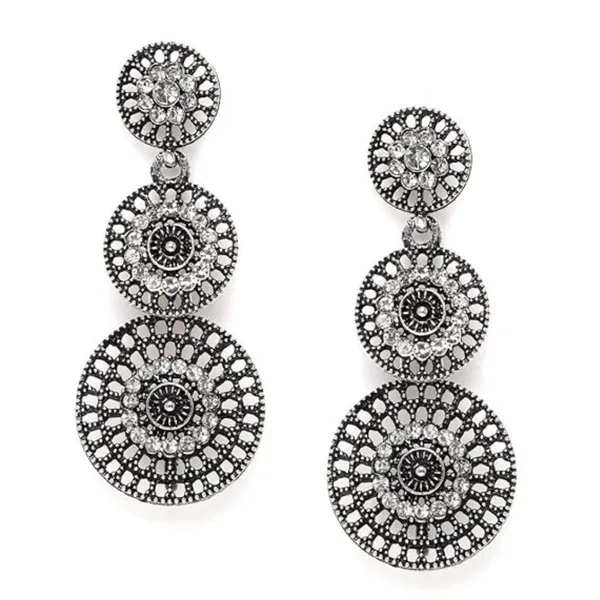 Silver_Indo_Western_Style_Inspired_Gold_Plated_Rhinestones_Embellished_Circular_Shaped_Filigree_Dangle_Earrings_With_Push_Back_Closure_For_Women_And_Girls_(Silver)