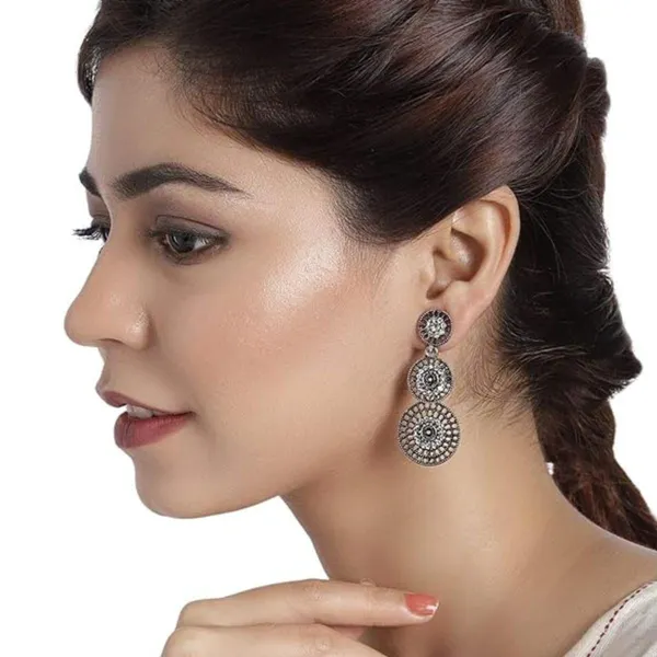 Silver_Indo_Western_Style_Inspired_Gold_Plated_Rhinestones_Embellished_Circular_Shaped_Filigree_Dangle_Earrings_With_Push_Back_Closure_For_Women_And_Girls_(Silver)