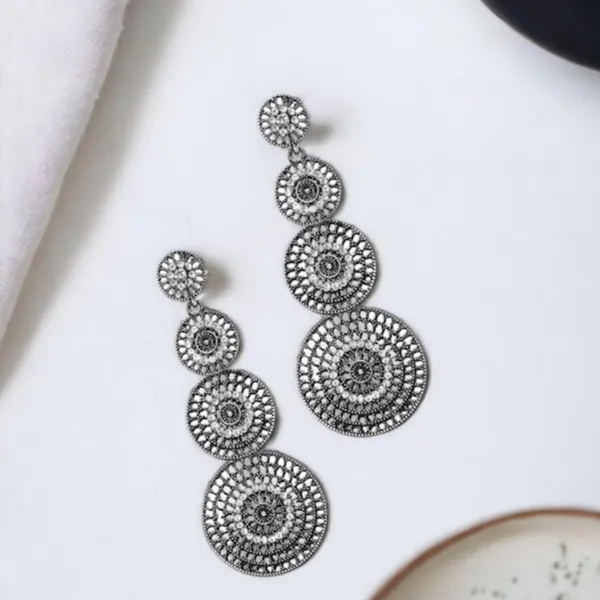 Silver_Indo_Western_Style_Inspired_Gold_Plated_Rhinestones_Embellished_Circular_Shaped_Dangle_Earrings_With_Push_Back_Closure_For_Women_And_Girls