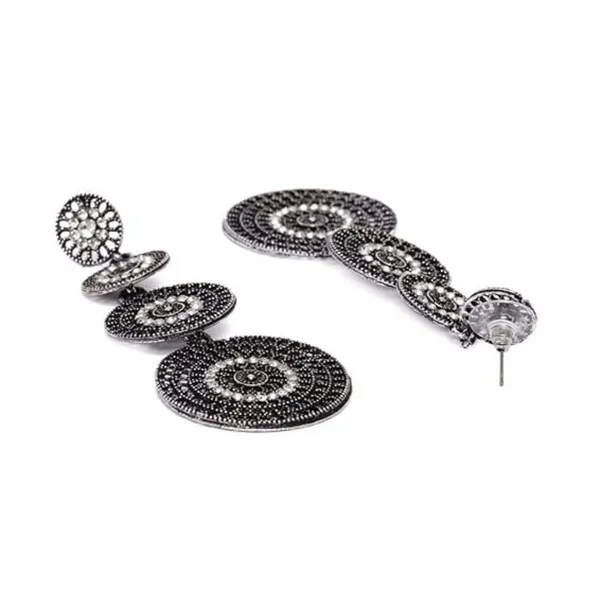 Silver_Indo_Western_Style_Inspired_Gold_Plated_Rhinestones_Embellished_Circular_Shaped_Dangle_Earrings_With_Push_Back_Closure_For_Women_And_Girls
