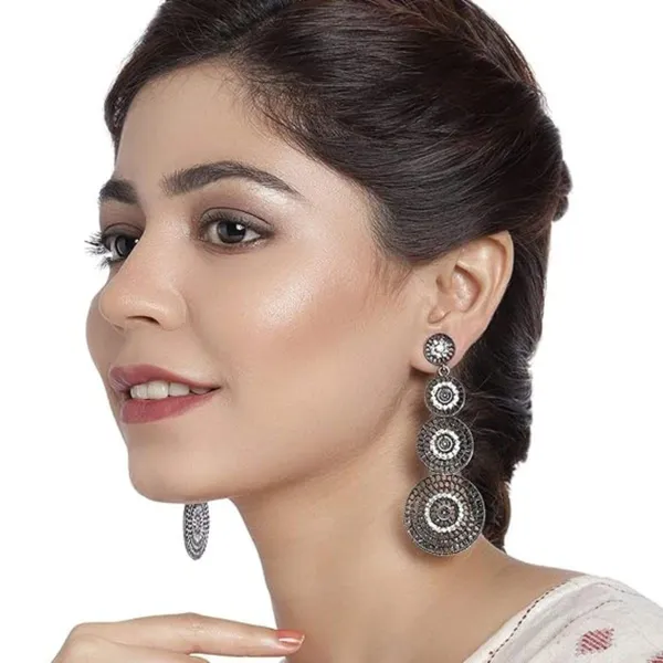 Silver_Indo_Western_Style_Inspired_Gold_Plated_Rhinestones_Embellished_Circular_Shaped_Dangle_Earrings_With_Push_Back_Closure_For_Women_And_Girls