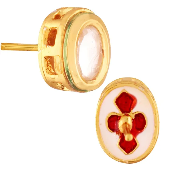 Gold_Plated_Traditional_Delicate_Oval_Shape_Design_Vilandi_Kundan_Studded_Stud_Earrings_With_Push_Back_Closure_For_Women_And_Girls